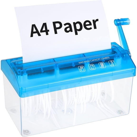 A4 Paper Manual Shredder - Blue Portable Mini rinder Capacity 3L for Files Documents Straiht Cuttin Tool Home Office Desktop Supplies WD23BL