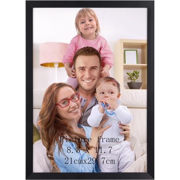 A4 Picture Frame Black, 8.3x11.7 Inch Thin Photo Frame for Wall Tabletop Display, Single