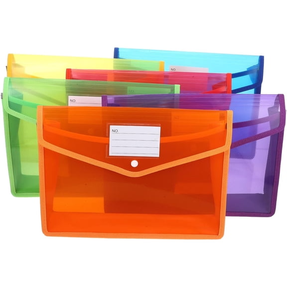 A4 Plastic Envelope Folder 6 Pack with Snap Button, Poly File Folders for Office