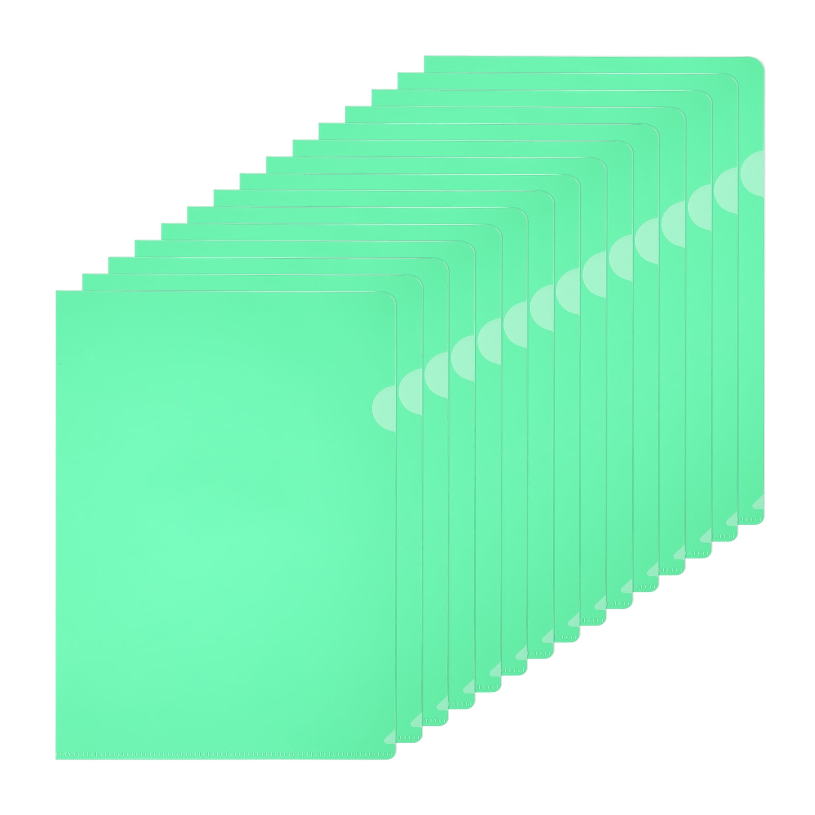 A4 Plastic Folders, 15 Pack Clear Folders L Type Project Pockets Paper Document Jacket Sleeves L Shaped Transparent for Documents Plastic Office File, 8.7x12.2in, Green
