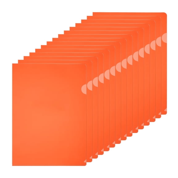 A4 Plastic Folders, 15 Pack Clear Folders L Type Project Pockets Paper Document Jacket Sleeves L Shaped Transparent for Documents Plastic Office File, 8.7x12.2in, Orange