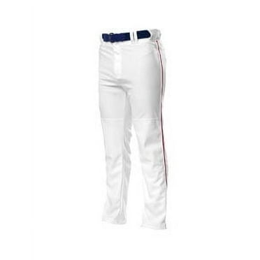A4 Pro-Style Open Bottom Baseball Pant For Men in White/Cardinal | N6162