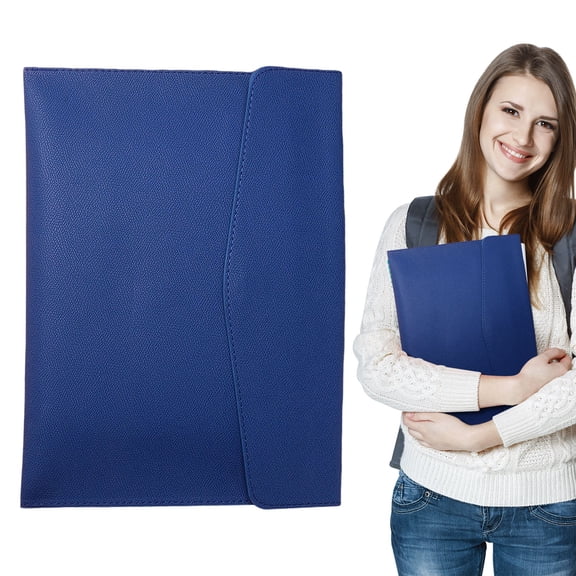A4 Pu Leather Document File Folder, Soft Waterproof Leather Surface, Portable Envelope Style Portfolio for Business Meeting, office Storage, Travel and Study Document Management (Dark Blue)