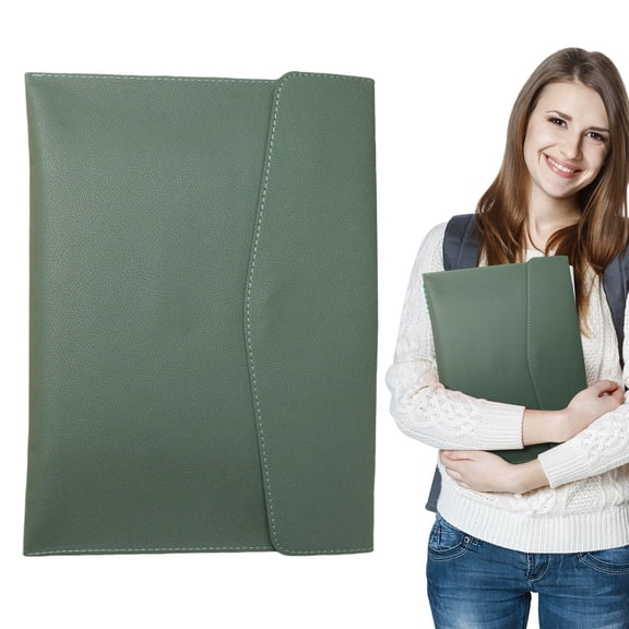A4 Pu Leather Document File Folder, Soft Waterproof Leather Surface, Portable Envelope Style Portfolio for Business Meeting, office Storage, Travel and Study Document Management (Light Green)