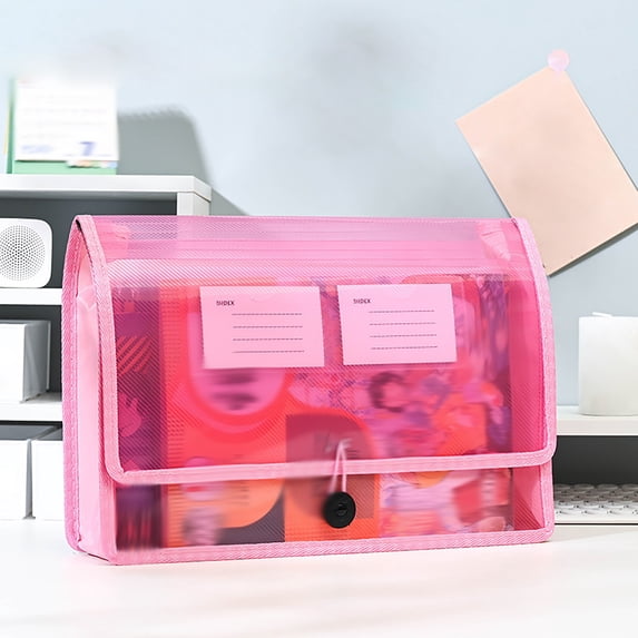 A4 Rainbow Waterproof Document File Folder, Plastic Expanding Envelope with Label Pocket, Colored Accordion File for Home Office, Pink