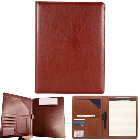 A4 Red Faux Leather Padfolio with Clipboard, 9.65*12.6 Inch Business Portfolio Folder Binder, Multi-Compartment Document Organizer with Pen Holder & Card Slots for Business, Resumes, Meetings