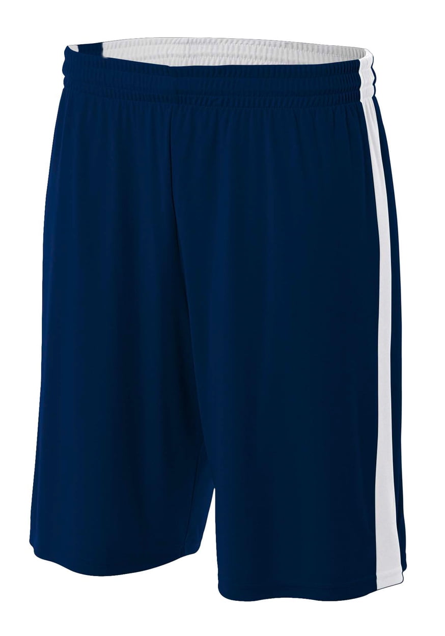 A4 Men's Reversible Moisture Management 10" Shorts - Navy/White, Medium, 100% Polyester For Sports