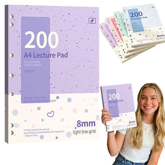 A4 Ruled Notebook 200 Pages with Tear-Out Sheets, 8mm Line Grid with Red Margin for Classroom & Office Use, Pre-Punched Multi-Hole Notepad with Ink Splatter Starry Cover Design, By Cosmug
