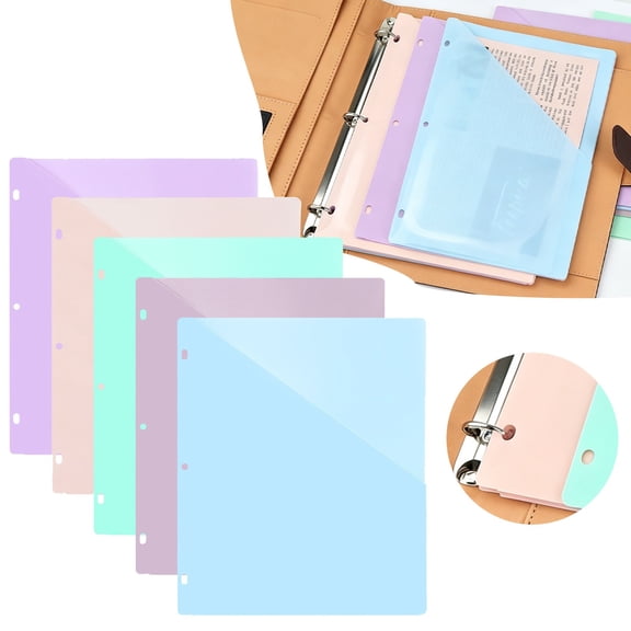 A4 Semi-Transparent PP Slant Pocket File Sleeves, 3-Hole Punched Document Organizer Pockets, Colored Paper Holder Folders For Office And Daily Use For Keeping Papers Neat And Tidy
