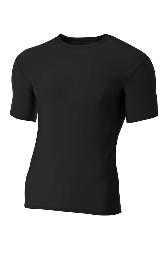 Short Sleeve Compression Crew For Men in Black N3130