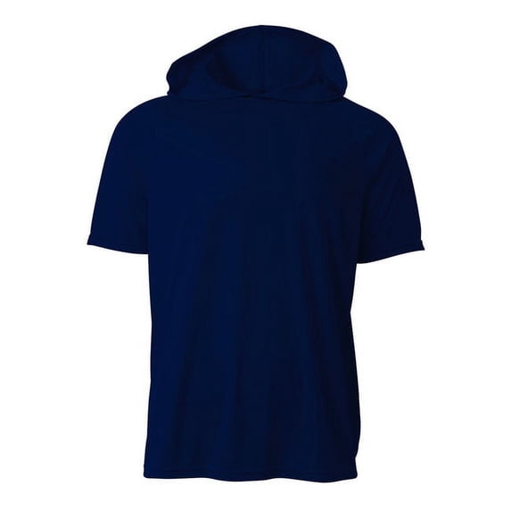 A4 Large Men's Short Sleeve Cooling Performance Navy Blue Hooded Tee