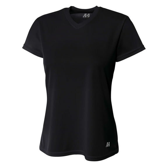 A4 Short Sleeve V-Neck Bird's Eye Mesh Tee For Women in Black | NW3254
