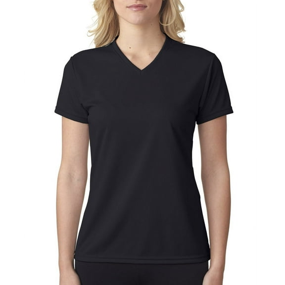 A4 Short Sleeve V-Neck Bird's Eye Mesh Tee For Women in Black | NW3254