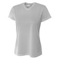 thumbnail image 1 of A4 Short Sleeve V-Neck Bird's Eye Mesh Tee For Women in Silver | NW3254, 1 of 2