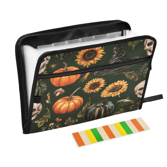 A4 Size Organ Folder with 13 Separate Pockets Document Sorting Storage File Manager for Home Office Sunflower Skull Night