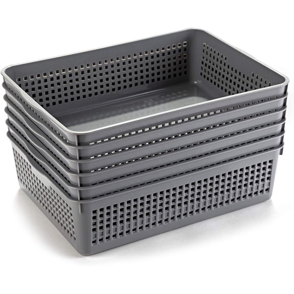 A4 Size Plastic Paper Storage Trays,Desktop File Organizer Baskets,6-Packs (Grey)