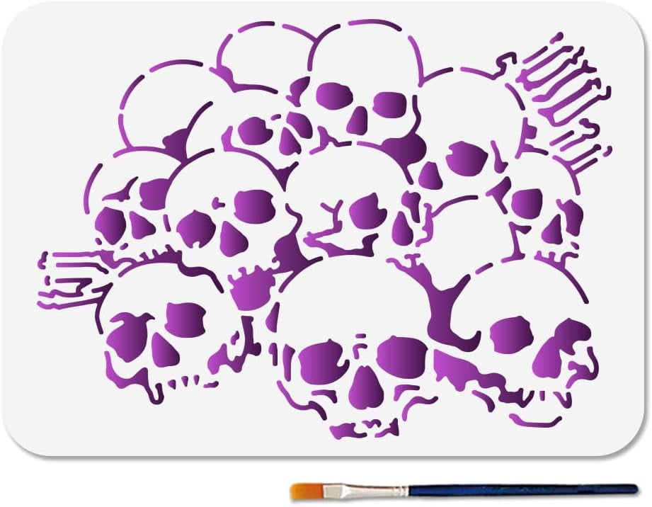 FINGERINSPIRE Layered Skull Stencil - 11.7x8.3 Inch Reusable Template For Walls, Canvas, Furniture 3 thumbnail image