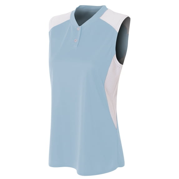 A4 Sleeveless Contrast Henley For Women in Lt Blue/White | NW3318