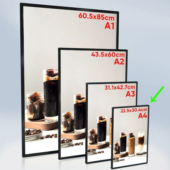 A4 Slim Clip Frame LED Light Advertising Box for Shop Menus, Wall Mounted, Movie Cinema Customized