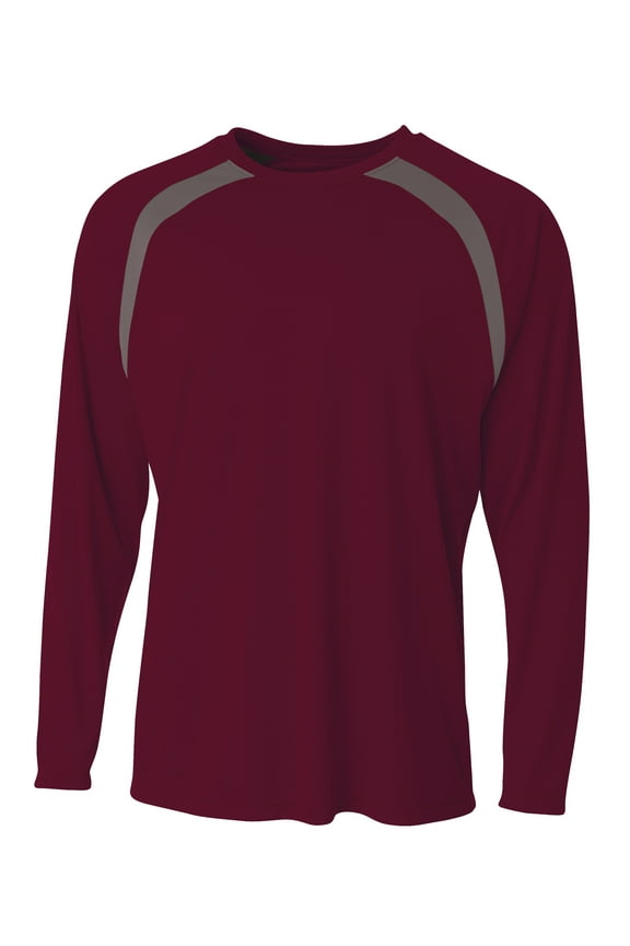 Spartan Long Sleeve Color Block Crew For Men in Maroon/Graphite | N3003