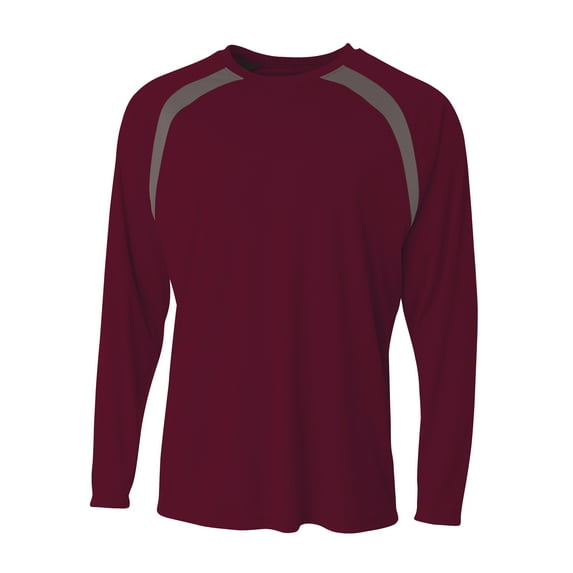 A4 Spartan Long Sleeve Color Block Crew For Men in Maroon/Graphite | N3003