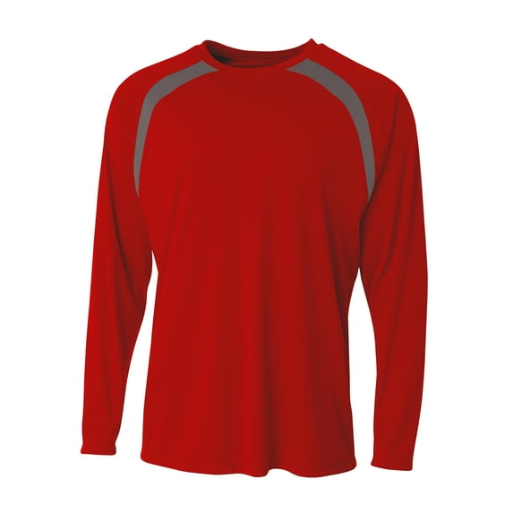 A4 Spartan Long Sleeve Color Block Crew For Men in Scarlet/Graphite | N3003
