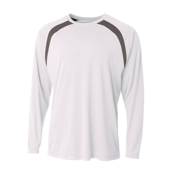 A4 Spartan Long Sleeve Color Block Crew For Men in White/Graphite | N3003