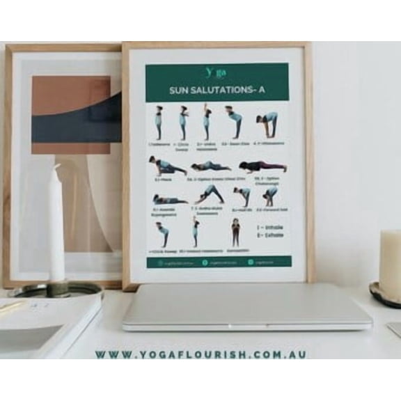 A4 Sun Salutations A And B, Print, Yoga Guide, Sun Salutations, Yoga Beginners Guide Poster, Poster Only