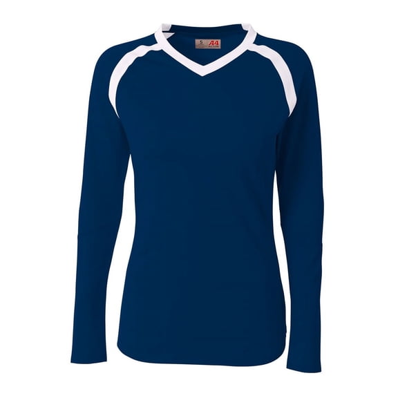 A4 Teen Ace Long Sleeve Volleyball Jers For Teen Female in Navy/White | NG3020