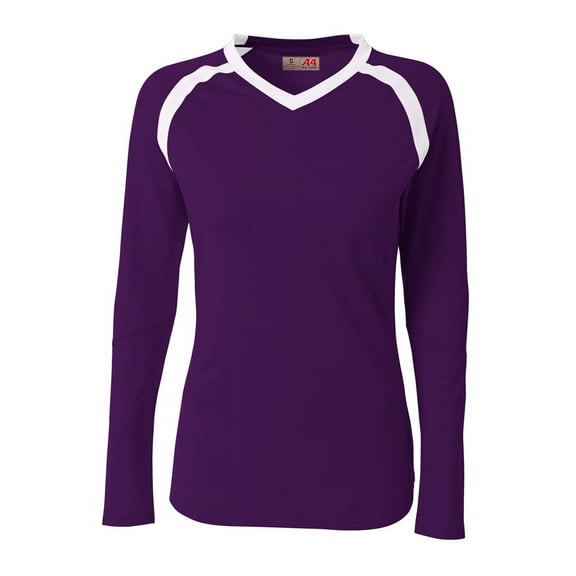 A4 Teen Ace Long Sleeve Volleyball Jers For Teen Female in Purple/White | NG3020