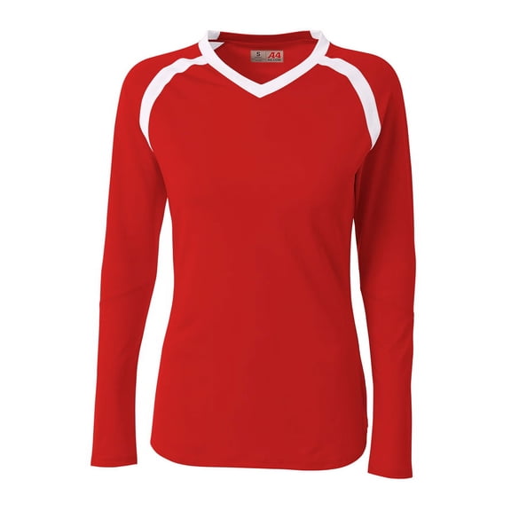 A4 Teen Ace Long Sleeve Volleyball Jers For Teen Female in Scarlet/White | NG3020