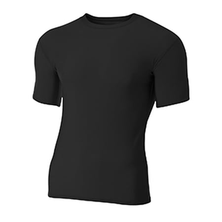 A4 Teen Short Sleeve Compression Crew For Teen Male in Black | NB3130
