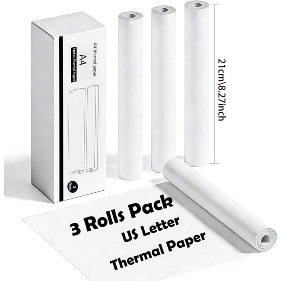 A4 Thermal Printer Paper, 3 rolls, Advance Thermal Printing, Thermal Paper Quick-Dry, Advanced Clear Printing, Compatible Thermal Printer