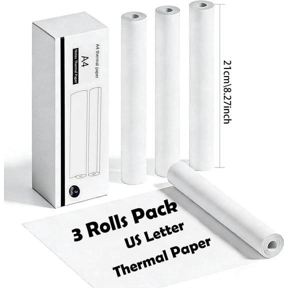 A4 Thermal Printer Paper, 3 rolls, Advance Thermal Printing, Thermal Paper Quick-Dry, Advanced Clear Printing, Compatible Thermal Printer