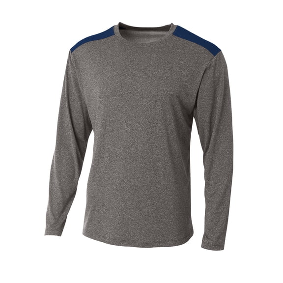 A4 Tourney Heather Long Sleeve Tee For Men in Heather/Navy | N3101
