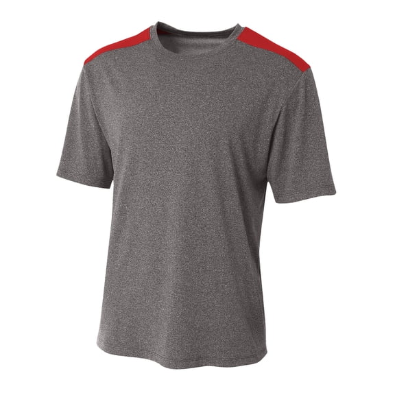 A4 Tourney Heather Short Sleeve Color Block For Men in Heather/Scarlet | N3100