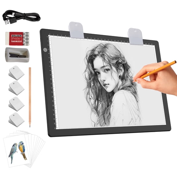 A4 Ultra-thin Light-up Tracing Pad,Diamond Art Lightbox with Clips / Papers, Light Copy Board Tracing Table for Drawing Sketching Animation