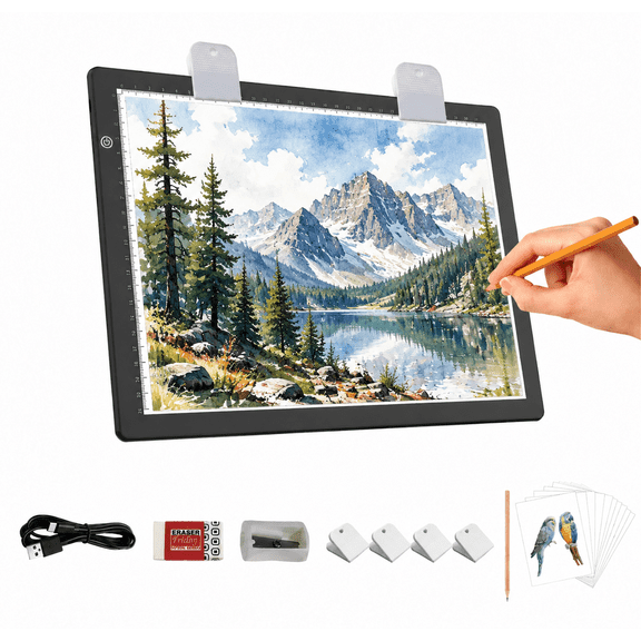 Elice A4 Ultra-thin Light-up Tracing Pad Diamond Art Lightbox with 4 Clips, Light Copy Board Tracing Table for Drawing Sketching Animation