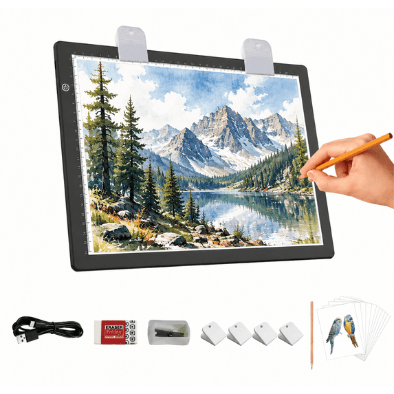 Elice A4 Ultra-thin Light-up Tracing Pad Diamond Art Lightbox with 4 Clips, Light Copy Board Tracing Table for Drawing Sketching Animation