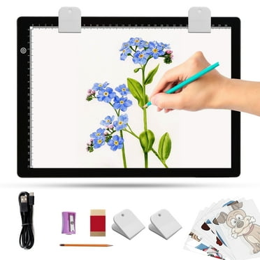 A4 Ultra-thin Portable LED Light Box Tracer with 4 Clips, Type C USB Power Cable Stepless Dimmable Brightness Tracing Light Pad for Weeding Vinyl Tattoo Drawing X-ray Viewing Diamond Painting