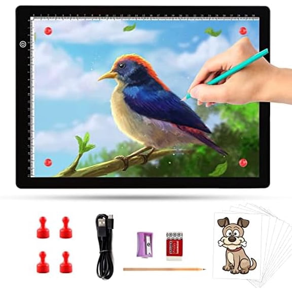A4 Ultra-thin Portable LED Light Box Tracer with 4 Magnets, Type C USB Power Cable Stepless Dimmable Brightness Tracing Light Pad for Weeding Vinyl Tattoo Drawing X-ray Viewing Diamond Painting