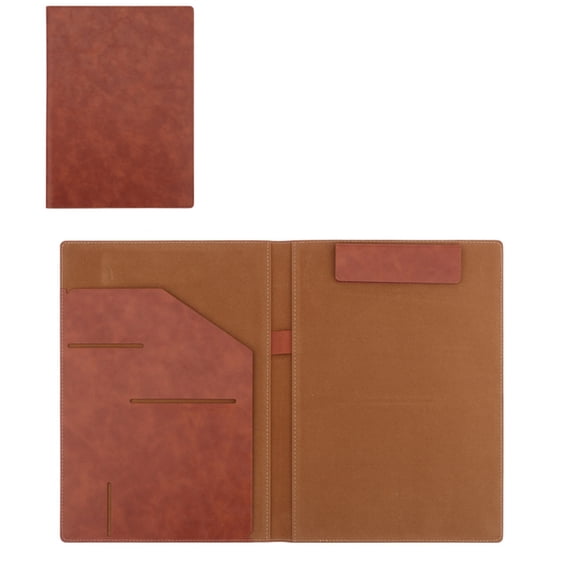 A4 Universal File Folder Organizer Portfolio, PU Leather Business Document Holder with Magnetic Closure, Pen Slot, Card Pocket, Contract Storage Clipboard Pad for Office Meeting, Brown
