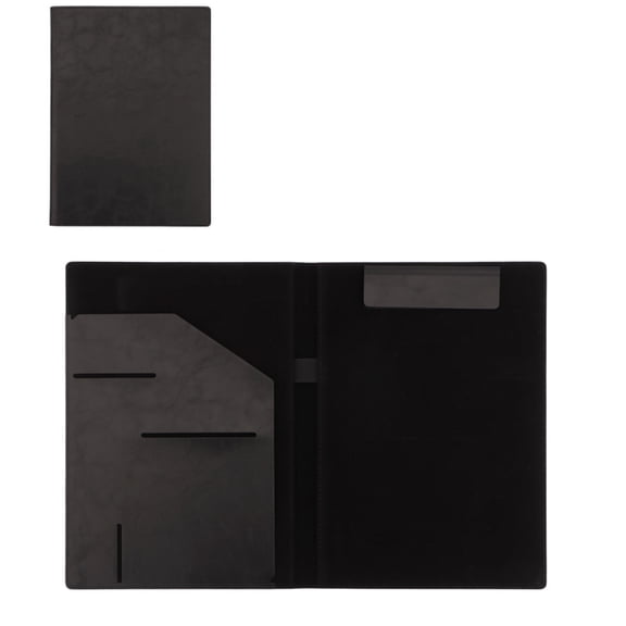 A4 Universal File Folder Organizer Portfolio, PU Leather Business Document Holder with Magnetic Closure, Pen Slot, Card Pocket, Contract Storage Clipboard Pad for Office Meeting, Black