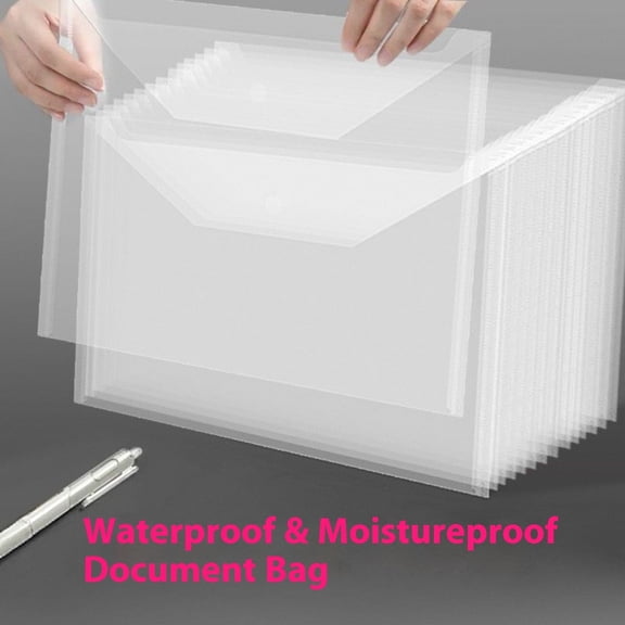 A4 Waterproof Document Bag Clear Plastic File Folder with Press Button Closure Large Capacity Envelope for Office Exam Paper Storage and Organization40-pack