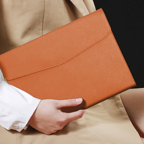 A4 Waterproof Leather File Folder, Envelope Style Document Case, Removable Hand Strap File Bag, Portable Document Storage Holder for Office Home, 13*9.4in, Orange