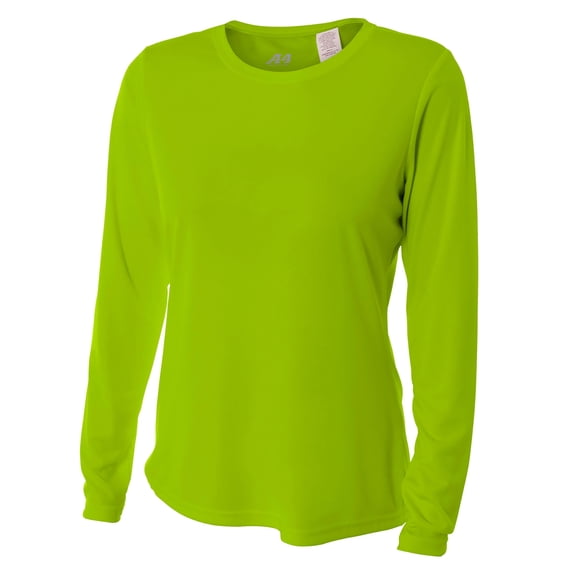 A4 Women's Cooling Performance Crew Long Sleeve T-Shirt, Lime, Large