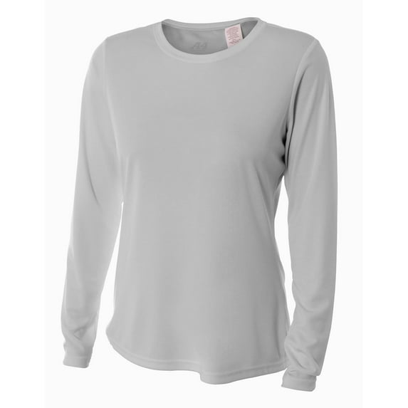 A4 Women's Cooling Performance Crew Long Sleeve T-Shirt, Silver, Large