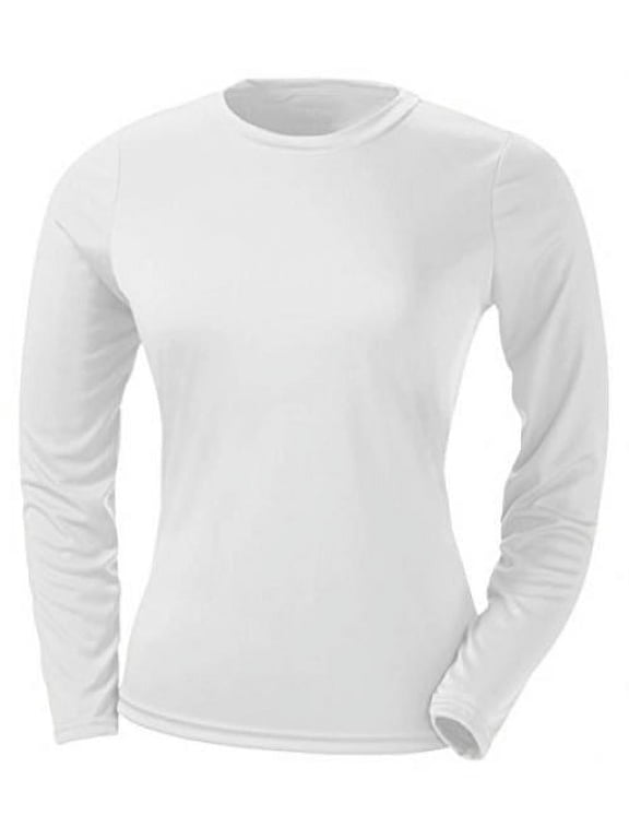 Women's Long Sleeve Cooling Performance Fastpitch Softball Crew T-Shirt White 2Xl