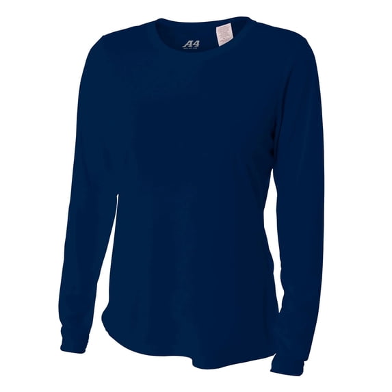 A4 Women's Long Sleeve Cooling Performance Fastpitch Softball Crew T-Shirt Navy L