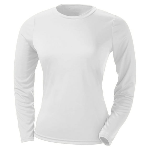 A4 Women's Long Sleeve Cooling Performance Fastpitch Softball Crew T-Shirt White L